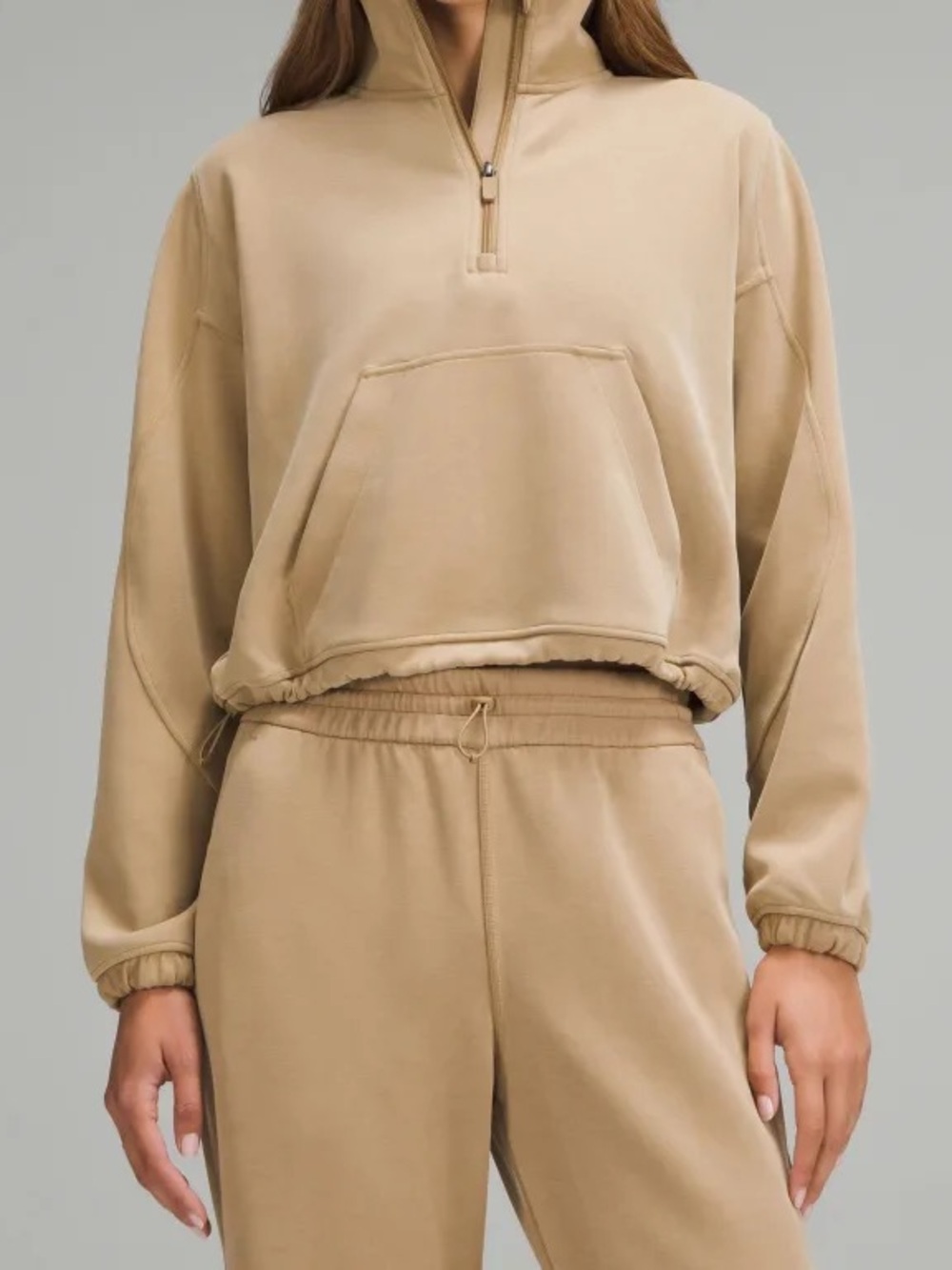 Lululemon Brushed Softstreme 1/2 Half Zip Cropped Sweater Jacket in Filbert Tan